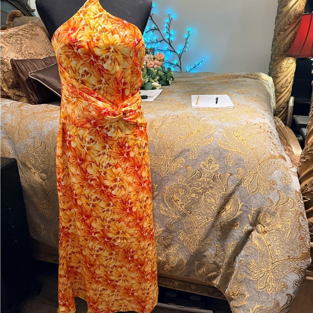 Floral Halter Maxi Dress in Orange and Yellow